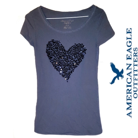 American Eagle Tee/Sequined Heart - Picture 1 of 17